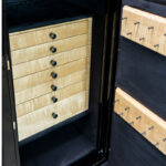 Detail — ebony microsuede interior with LED down-lighting